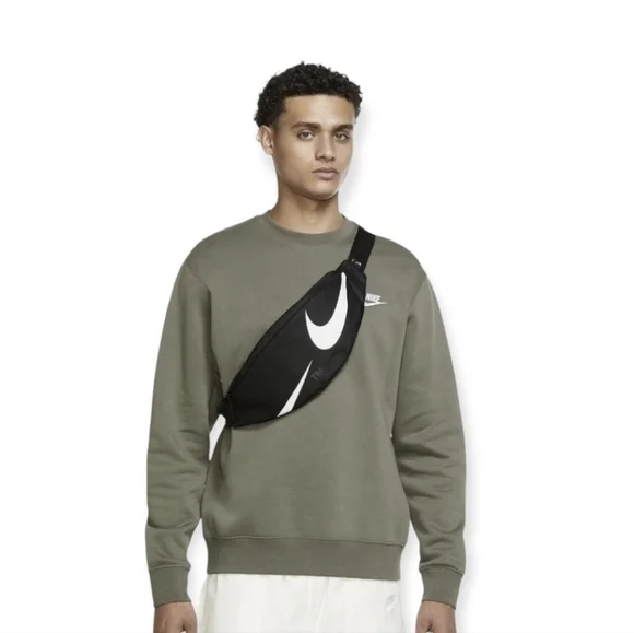 New Nike Swoosh Heritage Crossbody Shoulder Festival Waist Bag Pouch Black White - Picture 7 of 8